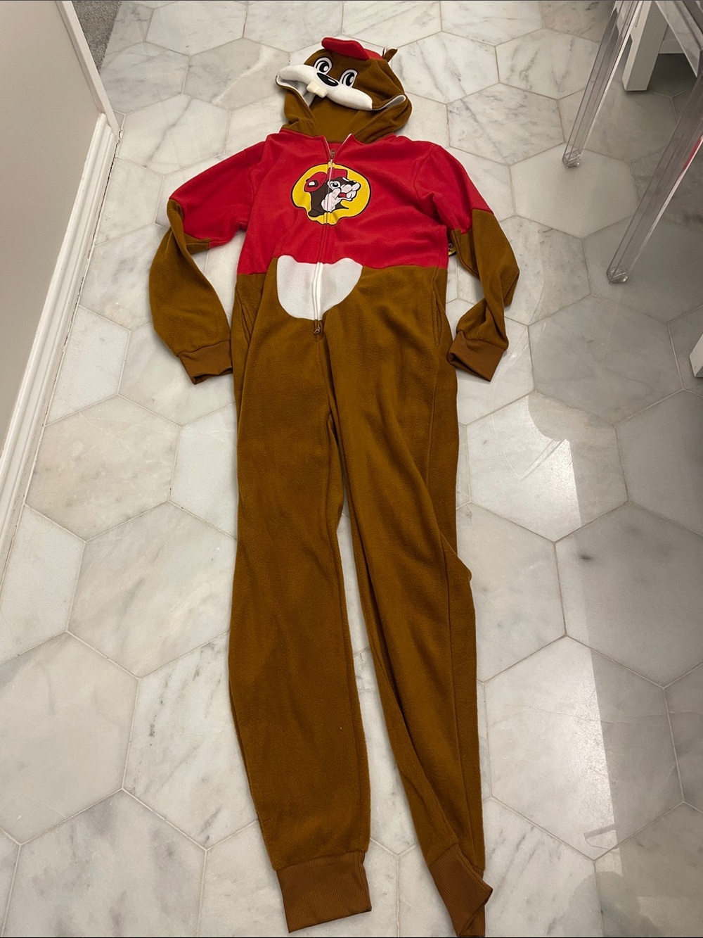 Men's Brown & Red Cartoon Hooded Footie Onesie
